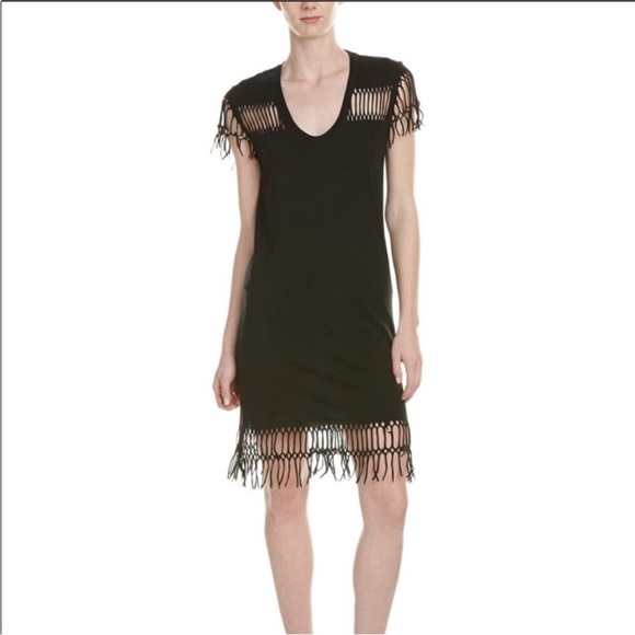 Zadig & Voltaire Collection 2014 Black Wane Fringe Cotton Mini Dress Size Small - Picture 1 of 9